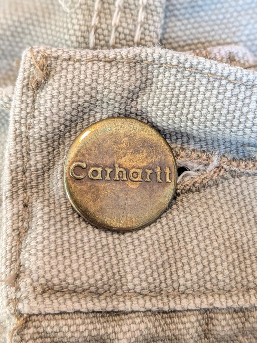 Carharrt Mens Pants Dungaree Fit 40 x 32 Trashed Work USA Carpenter Logo Grunge